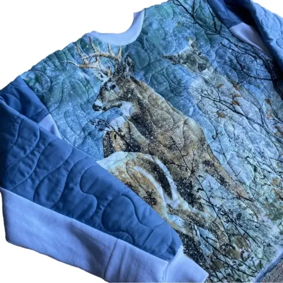 Quilted Patchwork Vintage 90s style Deer Hunting Buck Doe Winter Nature AOP L - Picture 3 of 8